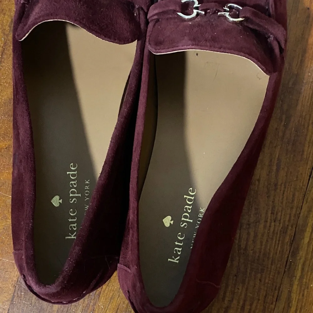 Kate Spade Deep Red Suede Loafers - Picture 6 of 9
